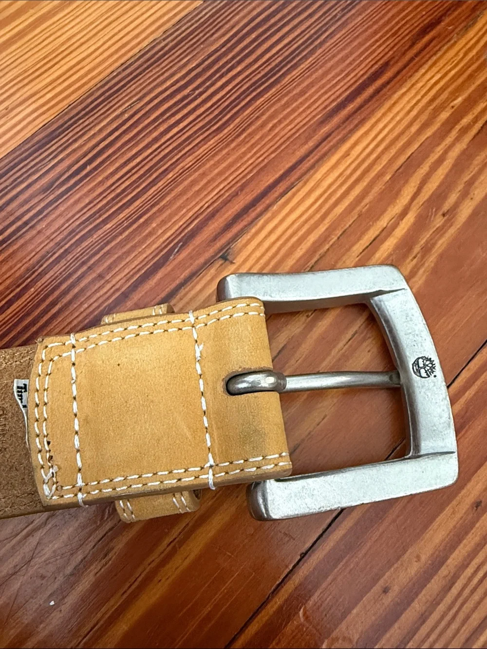 Timberland Tan Leather Belt with Brushed Metal Buckle